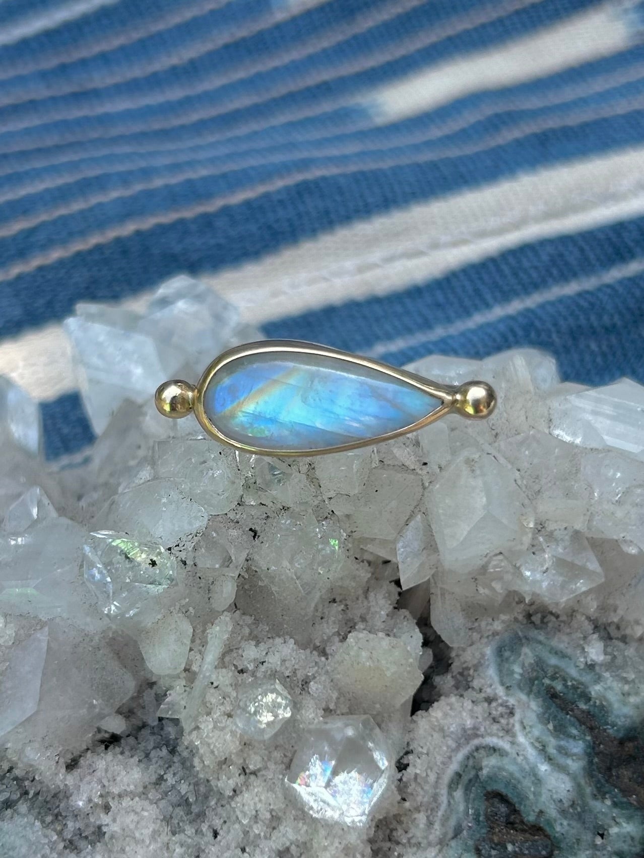 Moonstone 14k Gold Byzantine Ring ~ 7
