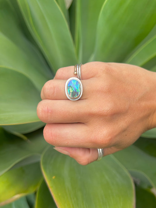 Abalone Grecian Thick Band Sterling Silver Ring