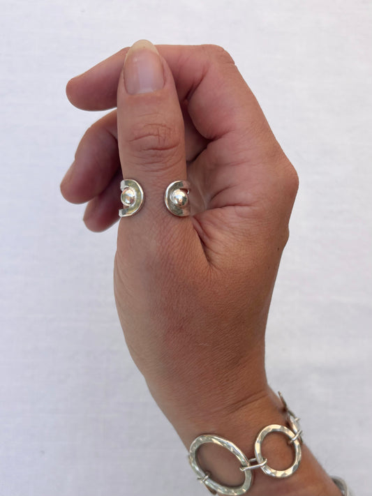 Ball Cuff Ring ~ Sterling Silver