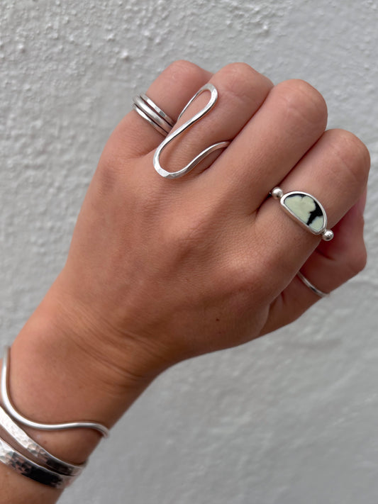 Aloe Variscite Byzantine Ring ~ 7.5-8, Silver