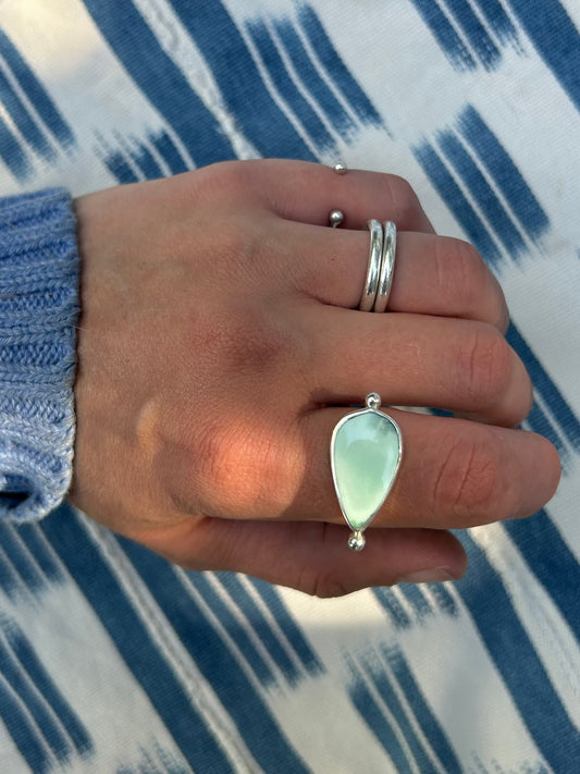 Aloe Variscite Sterling Silver Byzantine Ring