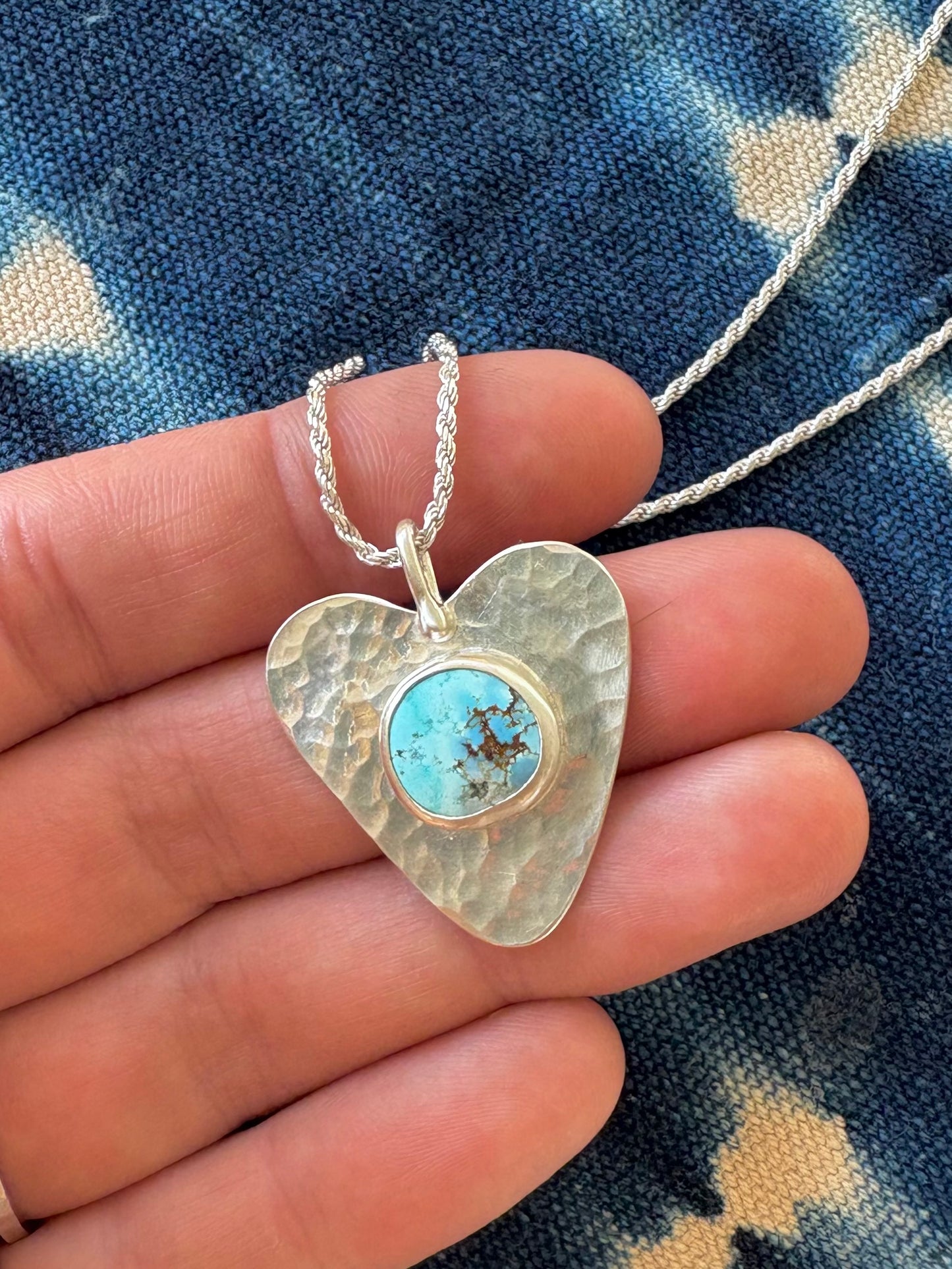 Golden Hills Turquoise ~ Heart Pendant Necklace ~ Silver