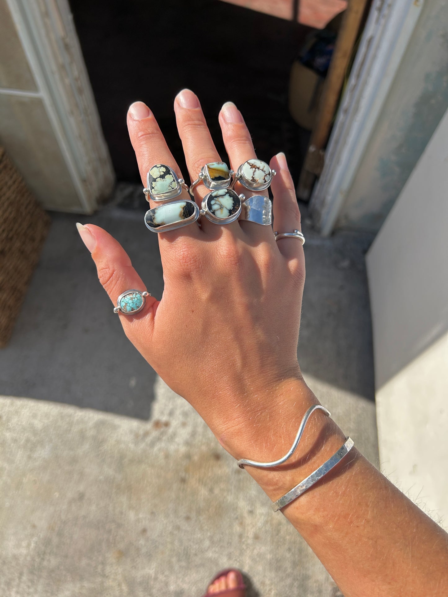 Nevada Variscite Silver Grecian Double Band Ring