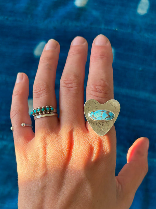 Golden Hills Hammered Heart Ring ~ 7.5-8, Silver