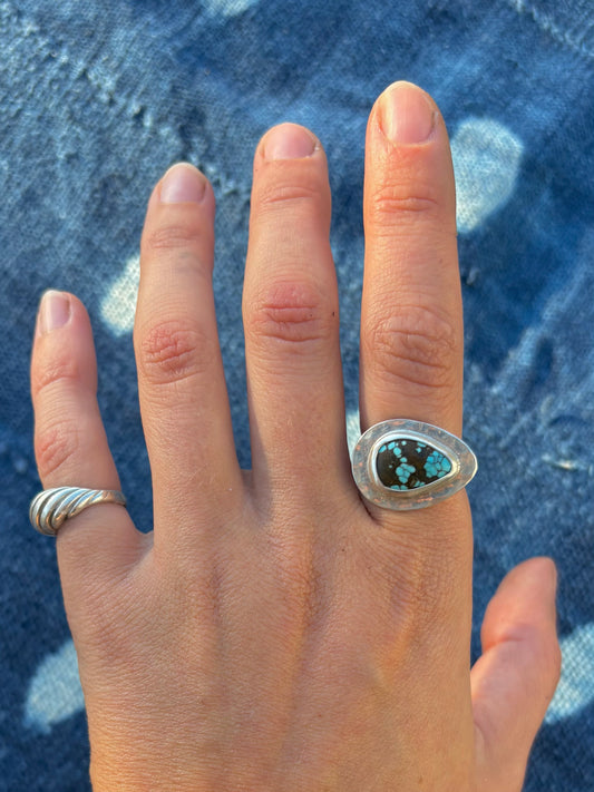 Kingman Turquoise Hammered Ring ~ 8