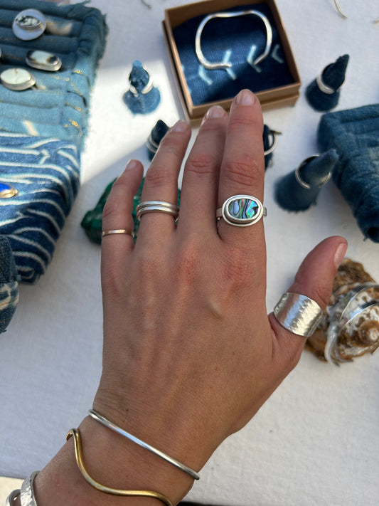 Abalone Grecian Thick Band Sterling Silver Ring