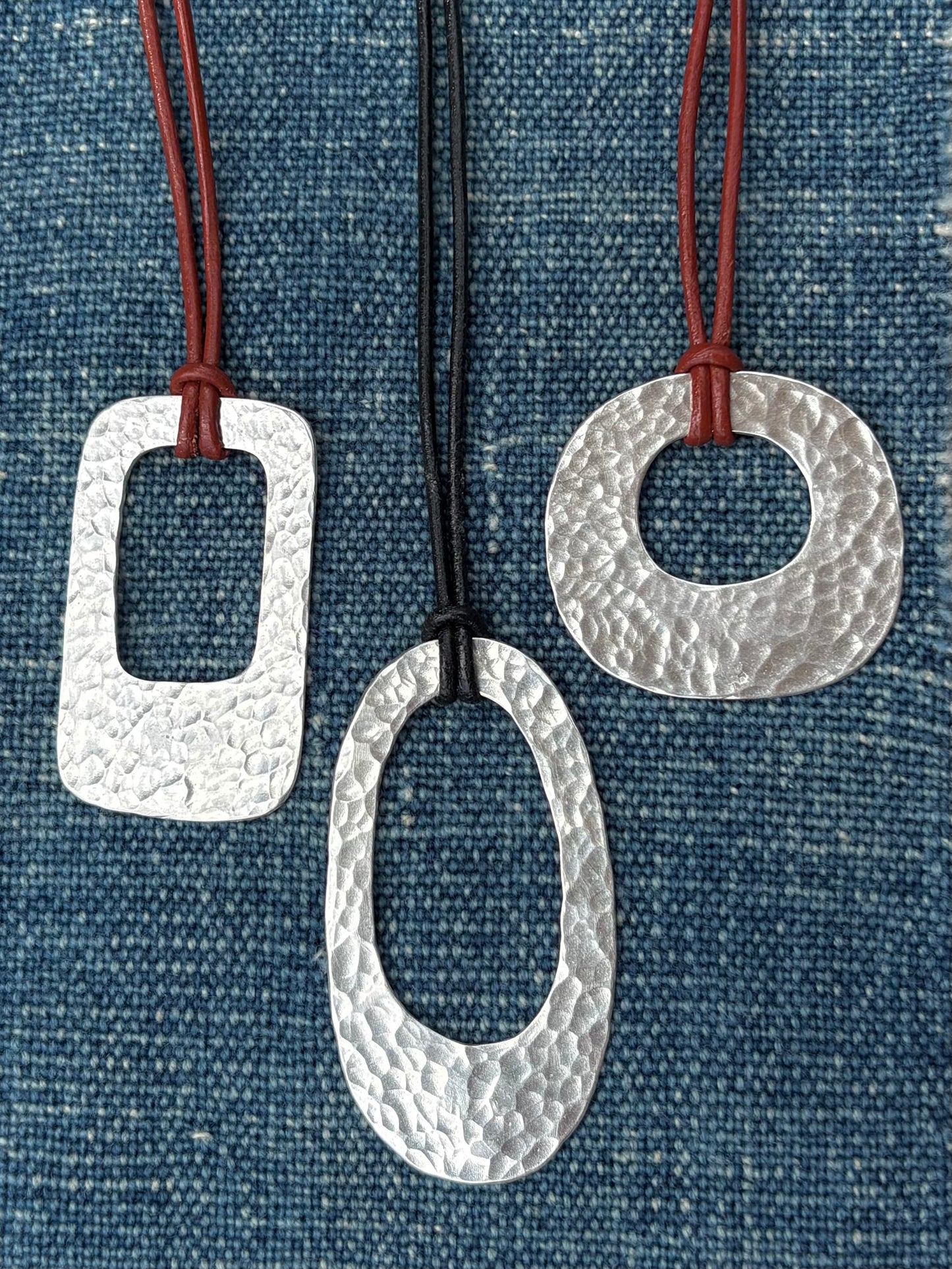 Textured Silver Statement Necklace ~ Oval