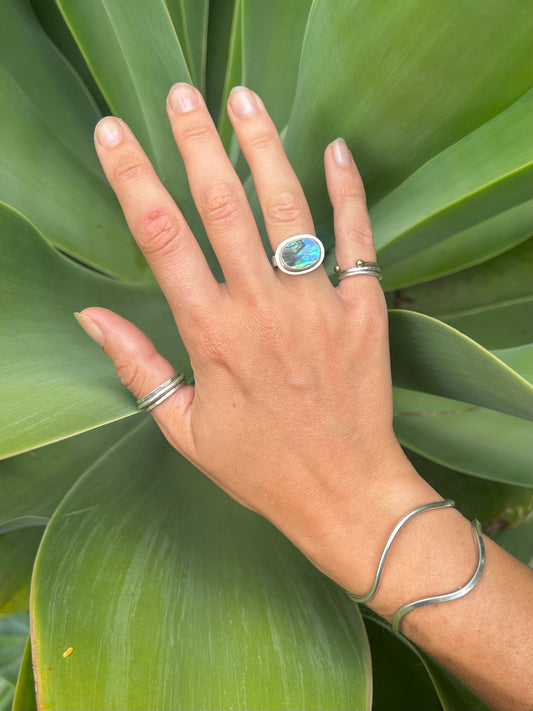 Abalone Grecian Thick Band Sterling Silver Ring