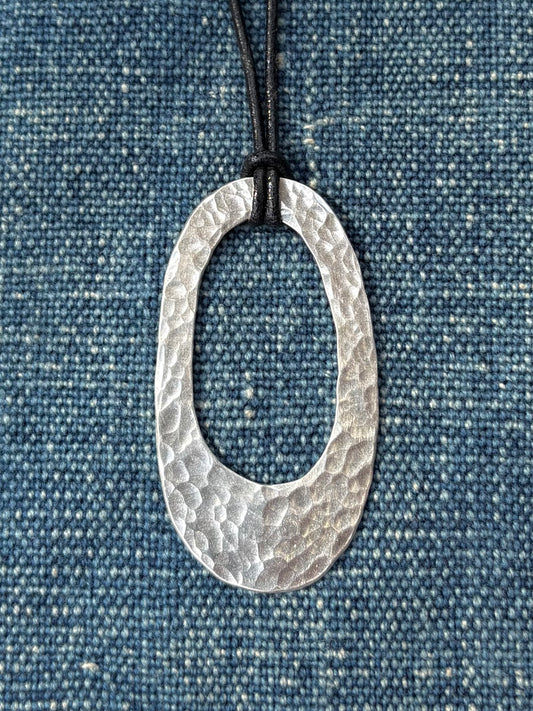 Textured Silver Statement Necklace ~ Oval