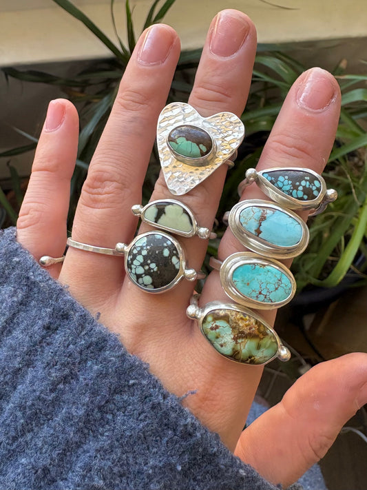 Golden Hills Turquoise Grecian Ring ~ 8.5-9, Silver