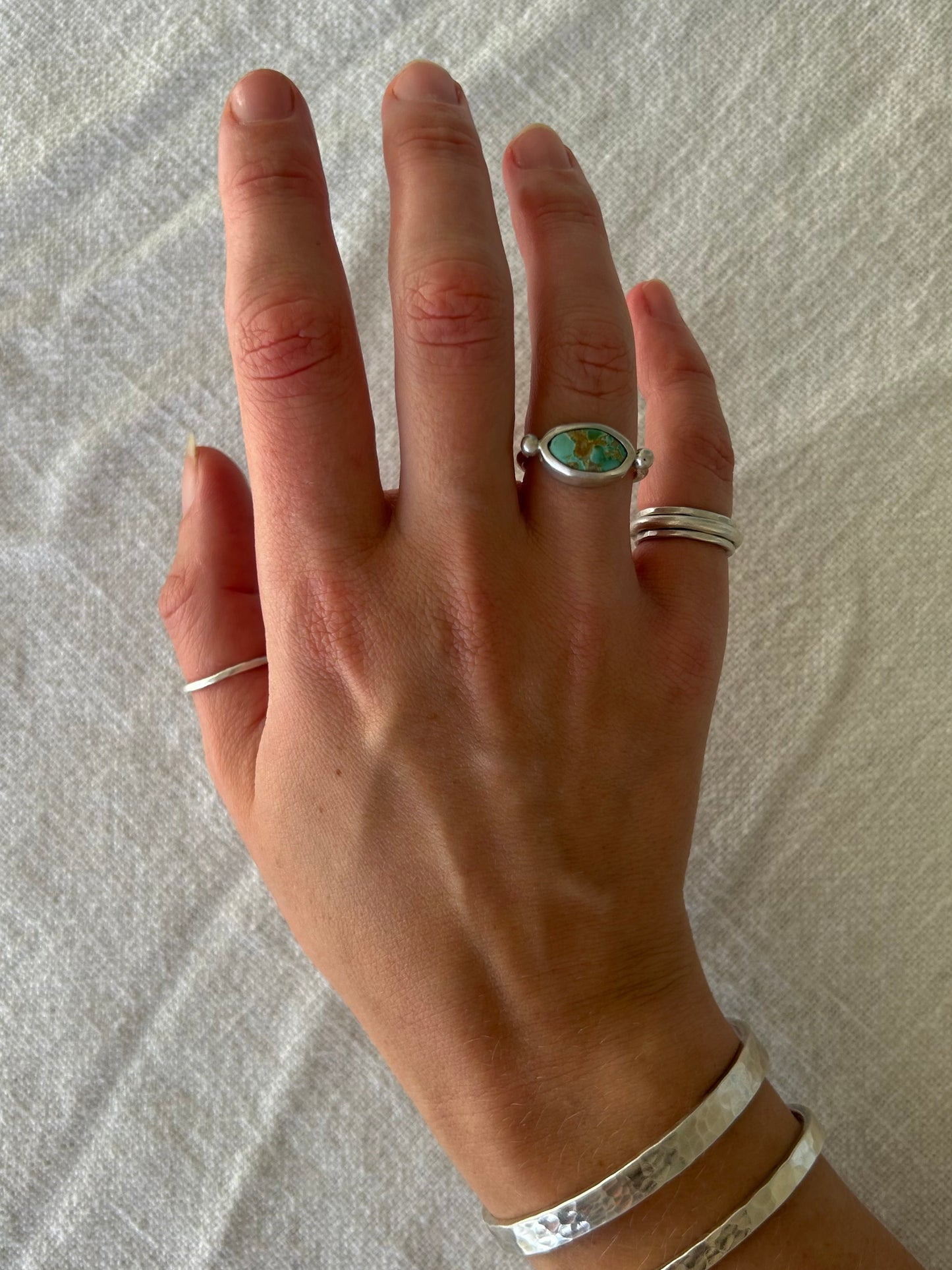 Blackjack Turquoise Byzantine Ring ~ 5-5.5, Silver
