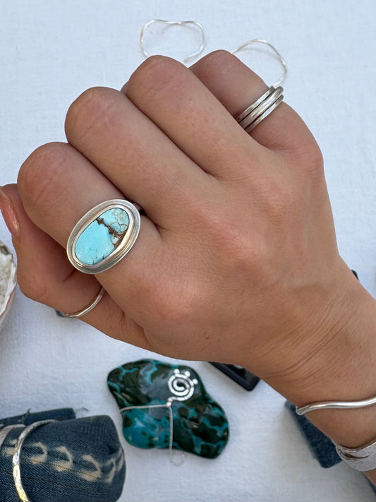 Golden Hills Turquoise Grecian Ring ~ 8.5-9, Silver