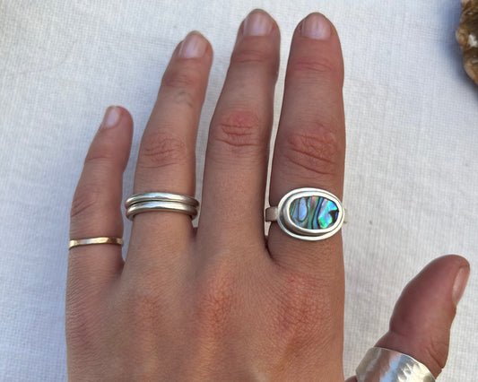 Abalone Grecian Thick Band Sterling Silver Ring