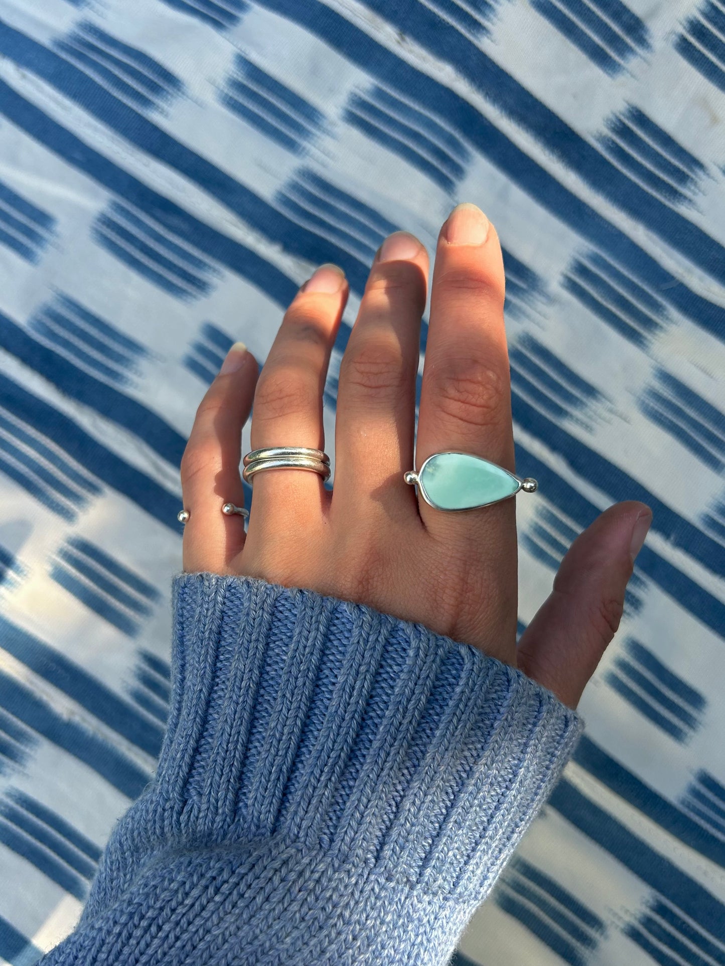Aloe Variscite Sterling Silver Byzantine Ring