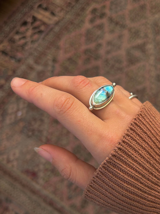 Labradorite Sterling Silver Byzantine Ring