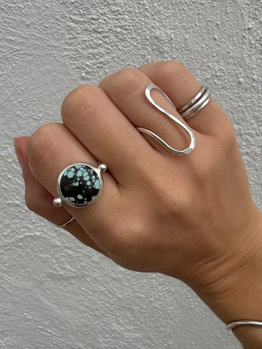 Star Fox Variscite Byzantine Ring ~ 8.5-9, Silver