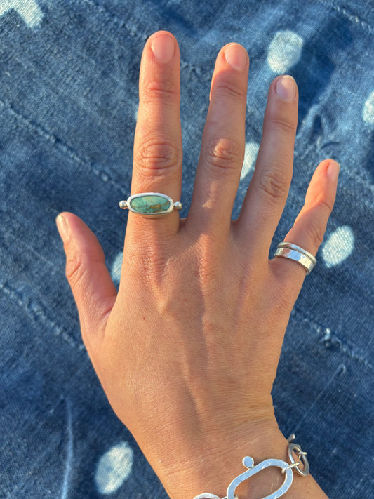 Candelaria Hills Variscite Silver Byzantine Ring ~ 8-8.5