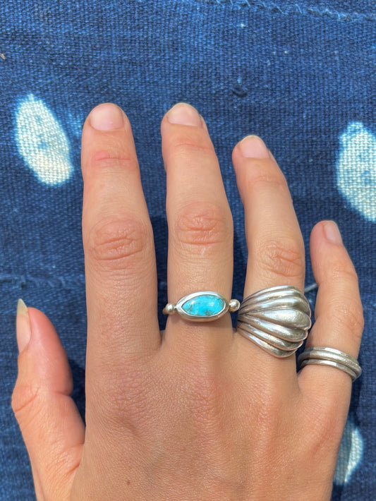 Morenci Turquoise Byzantine Ring ~ 6.5-7, Silver