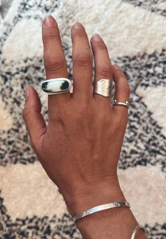 Nevada Variscite Silver Grecian Double Band Ring