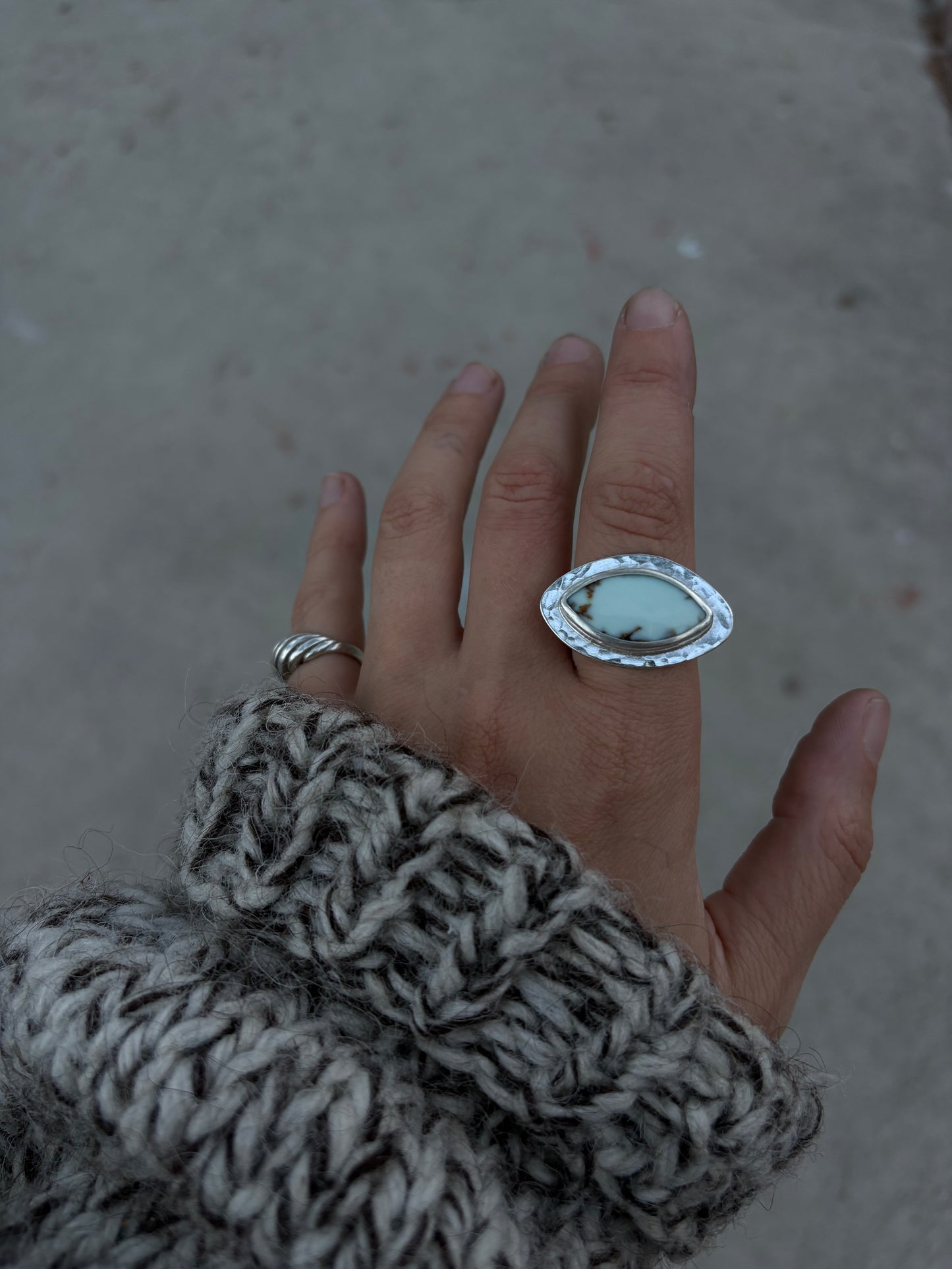Aloe Variscite Hammered Ring ~ 7.5