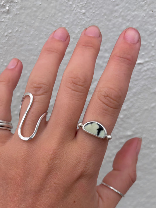 Aloe Variscite Byzantine Ring ~ 7.5-8, Silver