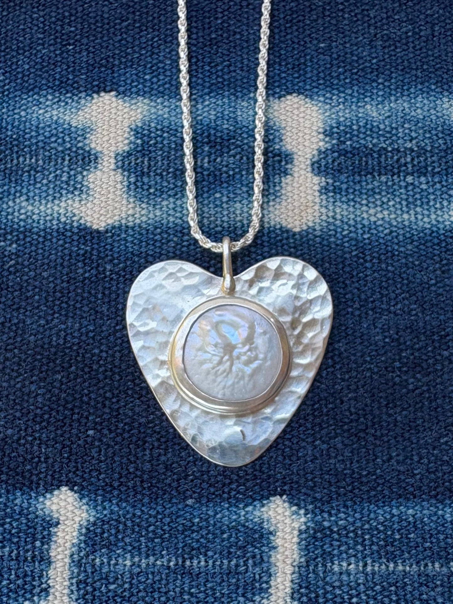 Freshwater Pearl ~ Heart Pendant Necklace ~ Silver