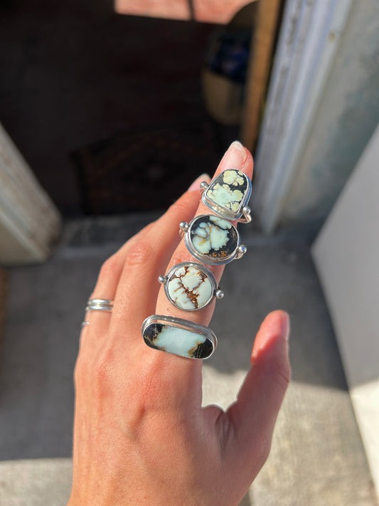 Nevada Variscite Silver Grecian Double Band Ring