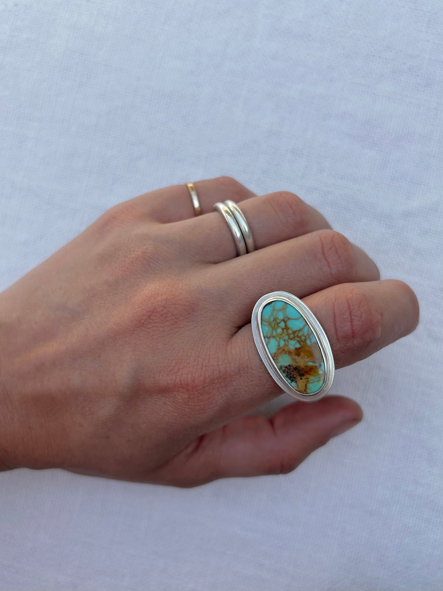 Colorado Turquoise Grecian Double Band Silver Ring