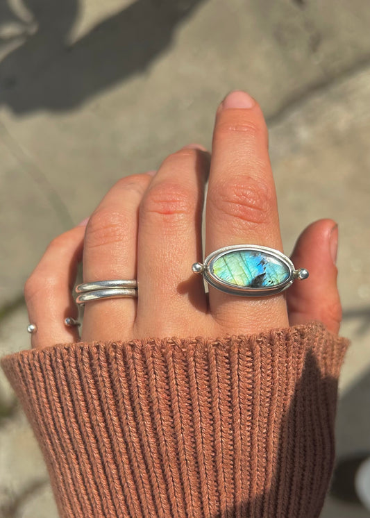 Labradorite Sterling Silver Byzantine Ring