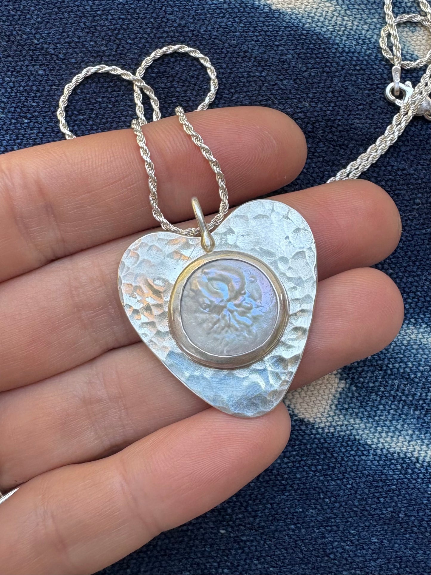 Freshwater Pearl ~ Heart Pendant Necklace ~ Silver