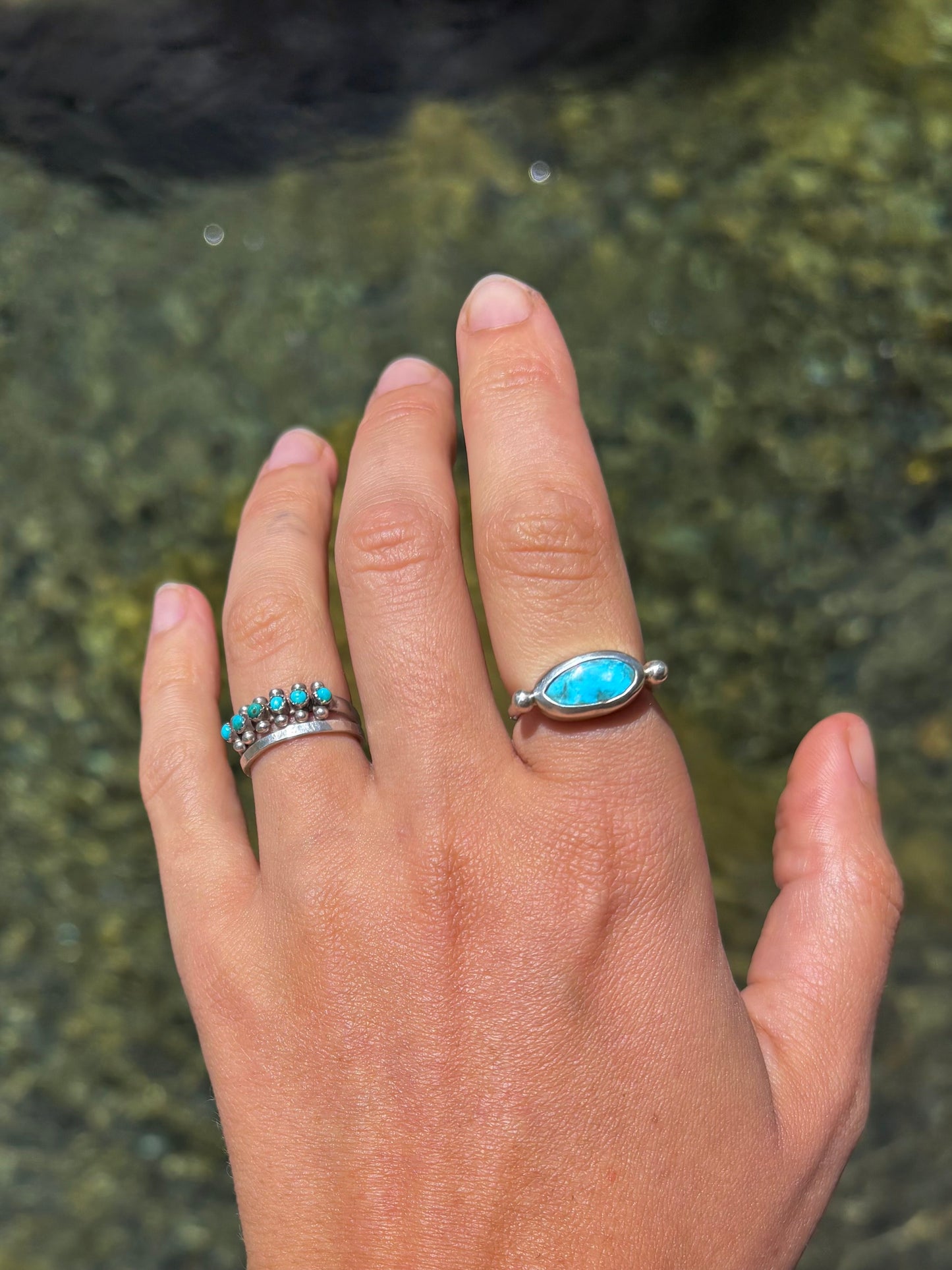 Morenci Turquoise Byzantine Ring ~ 6.5-7, Silver