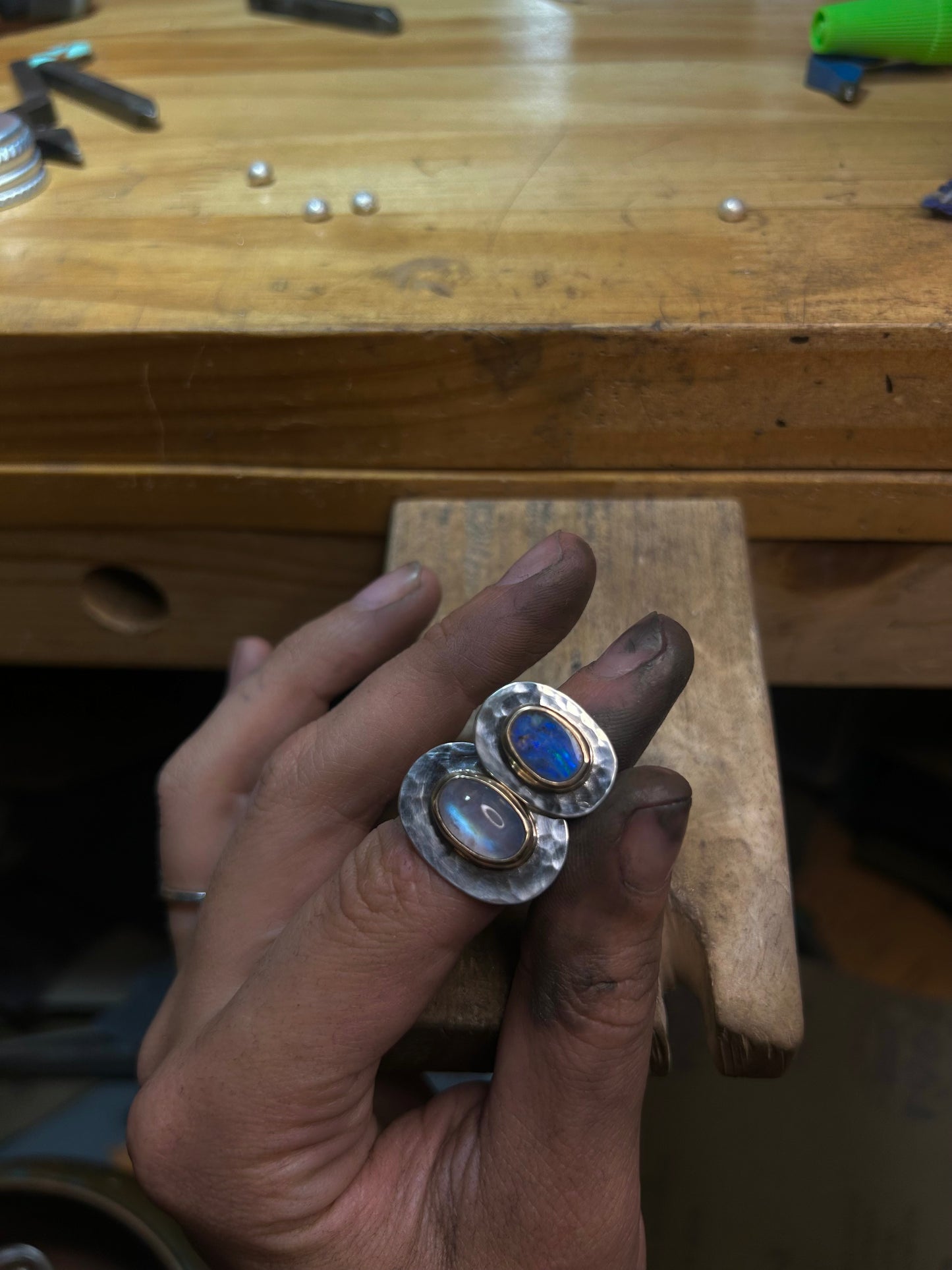 Boulder Opal Gilded Orb Ring ~ Silver + Gold, 7.5-8