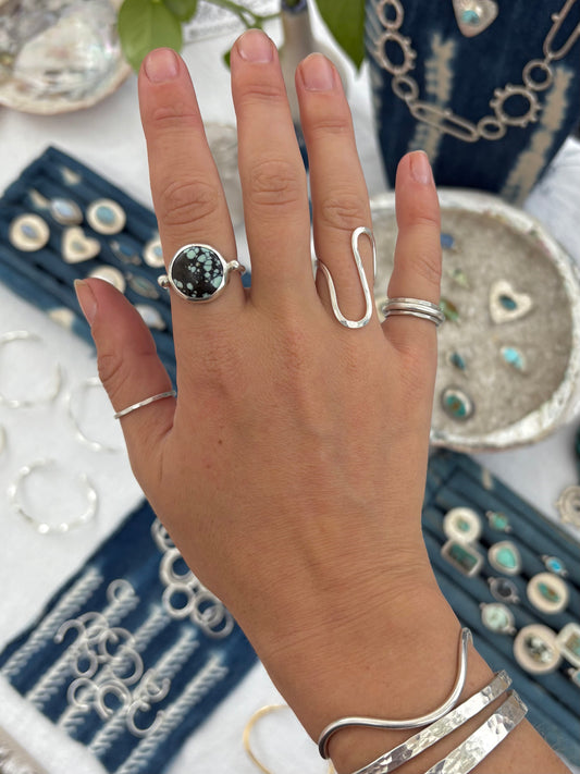 Star Fox Variscite Byzantine Ring ~ 8.5-9, Silver