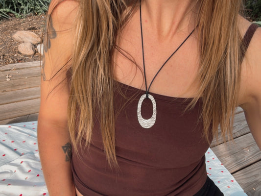 Textured Silver Statement Necklace ~ Oval