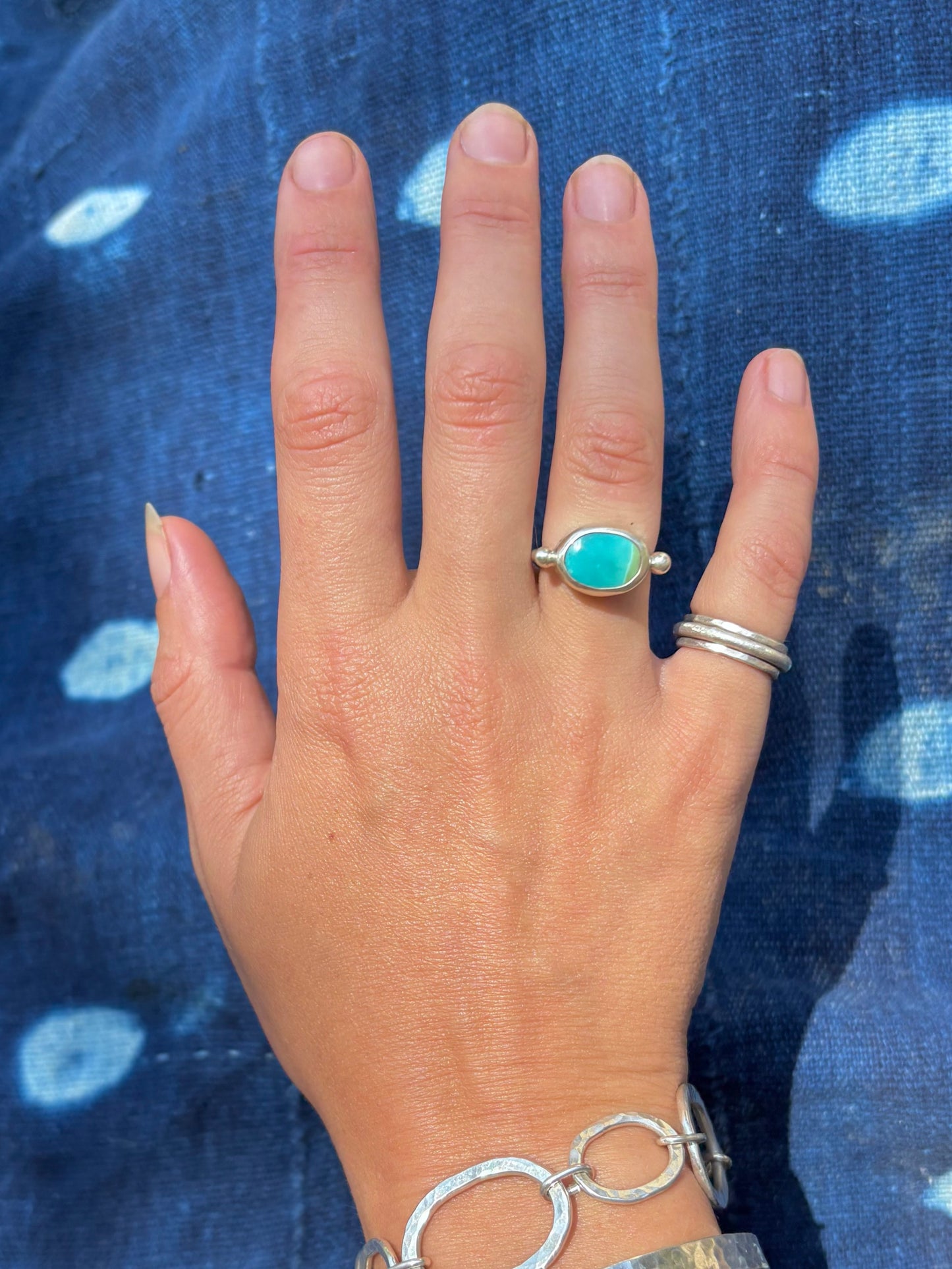 Royston Turquoise Byzantine Ring ~ 5-5.5, Silver