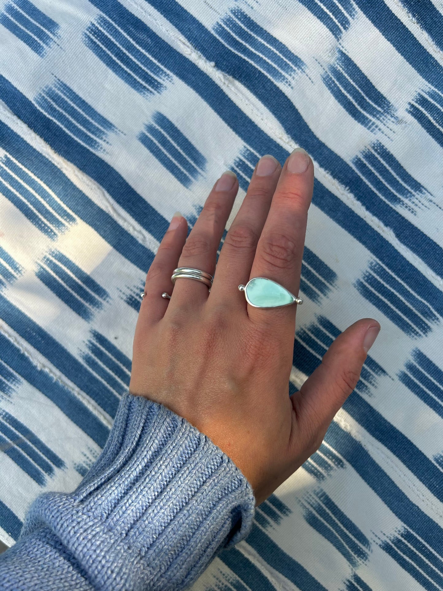 Aloe Variscite Sterling Silver Byzantine Ring