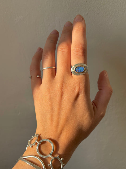 Boulder Opal Gilded Orb Ring ~ Silver + Gold, 7.5-8