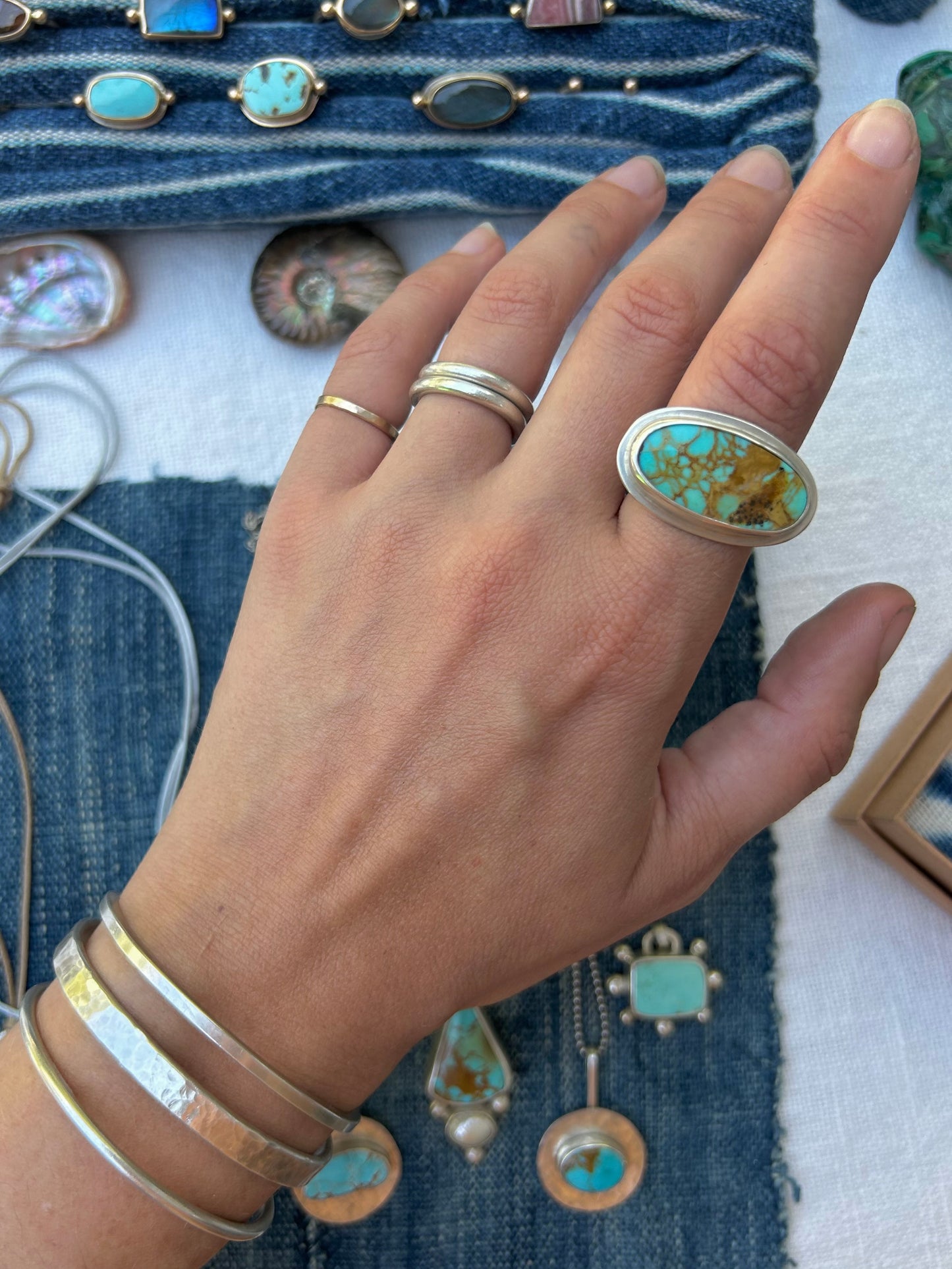Colorado Turquoise Grecian Double Band Silver Ring