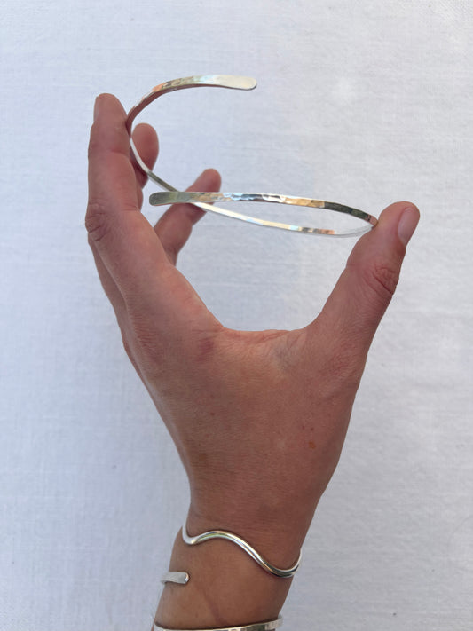 Spiral Hammered Arm Cuff Bracelet ~ Silver