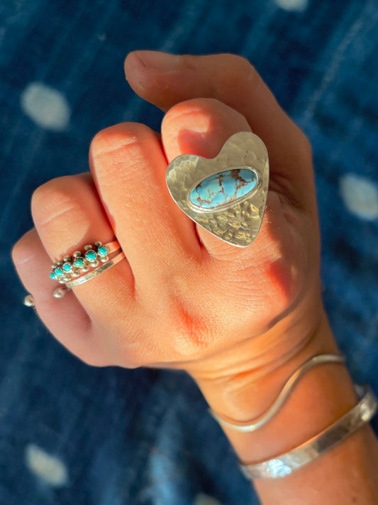 Golden Hills Hammered Heart Ring ~ 7.5-8, Silver