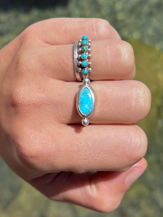 Morenci Turquoise Byzantine Ring ~ 6.5-7, Silver