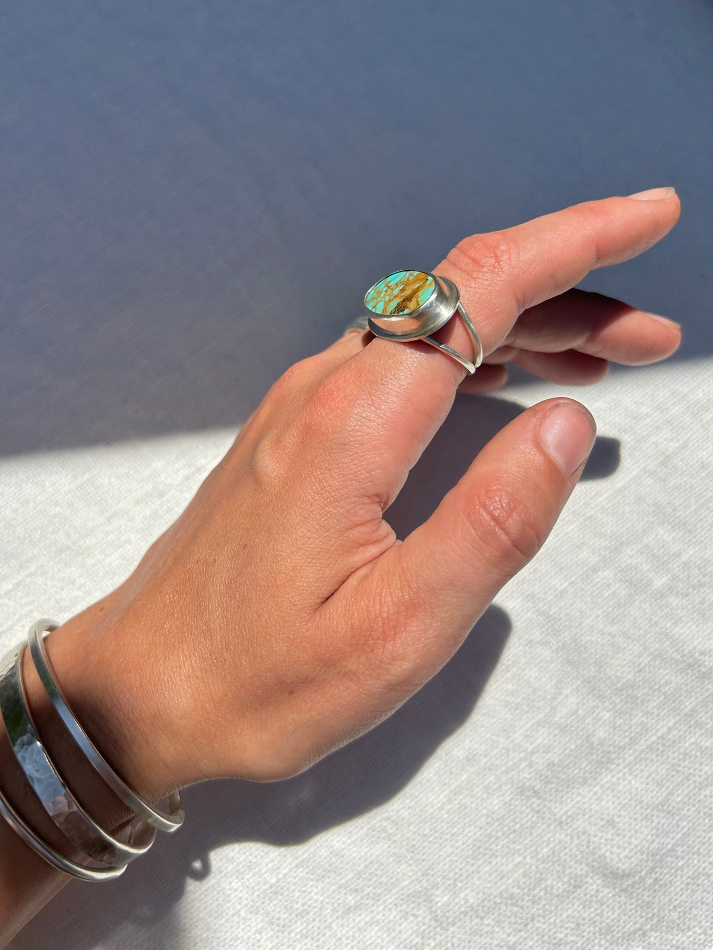 Colorado Turquoise Grecian Double Band Silver Ring
