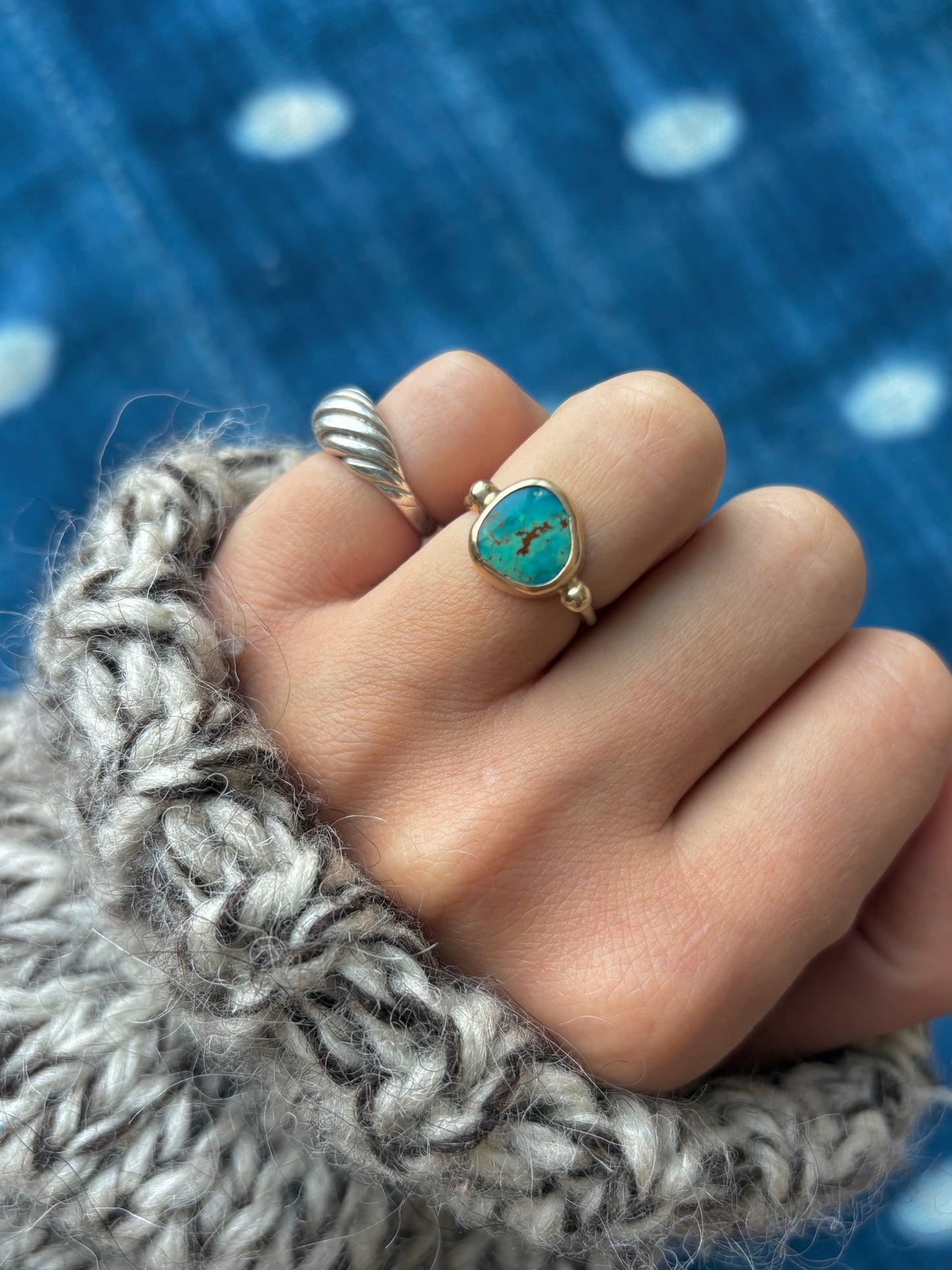 Royston Turquoise 14k Gold Byzantine Ring ~ 4