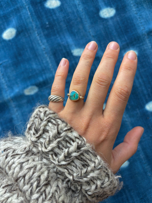 Royston Turquoise 14k Gold Byzantine Ring ~ 4