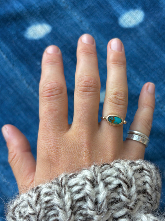 Royston Turquoise 14k Gold Byzantine Ring ~ 5.5