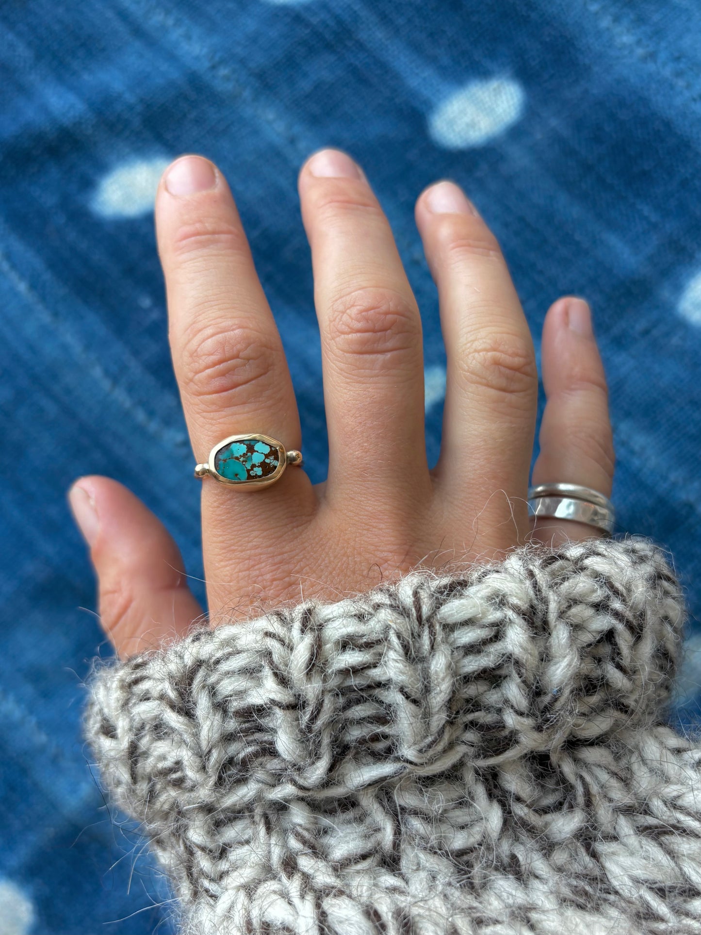 Pilot Mountain Turquoise 14k Gold Byzantine Ring ~ 8