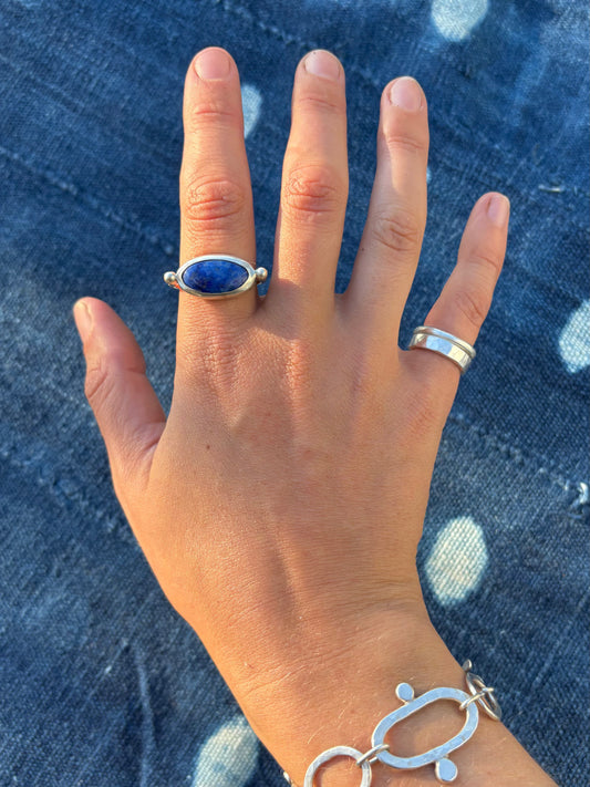 Lapis Lazuli Silver Byzantine Ring ~ 9.5