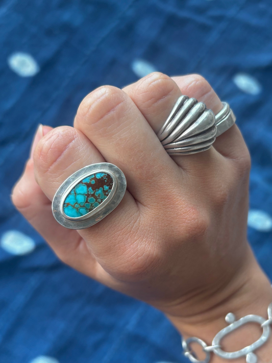 Royston Turquoise Hammered Ring ~ 8