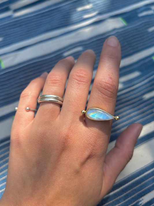 Moonstone 14k Gold Byzantine Ring ~ Sideways Pear