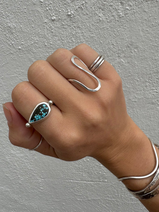 Kingman Turquoise Byzantine Ring ~ 8.5-9, Silver